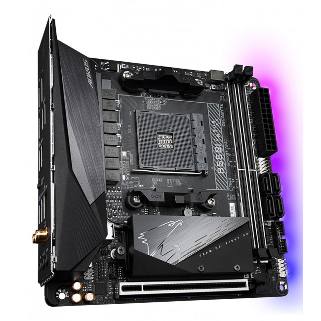 GIGABYTE B550I AORUS PRO AX Motherboard - AMD Ryzen 5000 CPUs, 8 Phases VRM, up to 5300MHz DDR4, 1xPCIe 4.0 + 1xPCIe 3.0 M.2, Wi-Fi 6E, 2.5GbE LAN, USB 3.2 Gen 2 GIGABYTE B550I AORUS PRO AX Motherboard - AMD Ryzen 5000 CPUs, 8 Phases VRM, up to 5300MHz DDR4, 1xPCIe 4.0 + 1xPCIe 3.0 M.2, Wi-Fi 6E, 2.5GbE LAN, USB 3.2 Gen 2