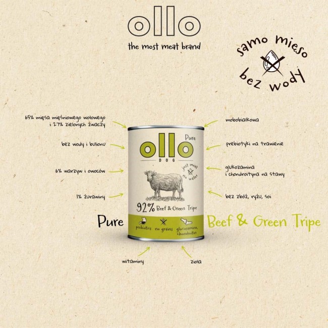 OLLO Pure Beef and Green tripe - wet dog food - 400g OLLO Pure Beef and Green tripe - wet dog food - 400g