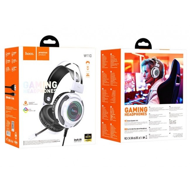 Hoco W110 Resource Gaming Headset Wired USB+ Jack 3.5 In-Ear White Hoco W110 Resource Gaming Headset Wired USB+ Jack 3.5 In-Ear White