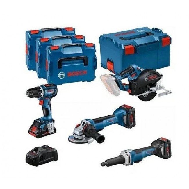 BOSCH. COMBO KIT 18V (GSR 18V-90C +GWS 18V-15 PSC +GKM 18V-50 +GGS 18V-23 PLC) 1xPC4,0Ah 2xPC5,5Ah ... BOSCH. COMBO KIT 18V (GSR 18V-90C +GWS 18V-15 PSC +GKM 18V-50 +GGS 18V-23 PLC) 1xPC4,0Ah 2xPC5,5Ah ...