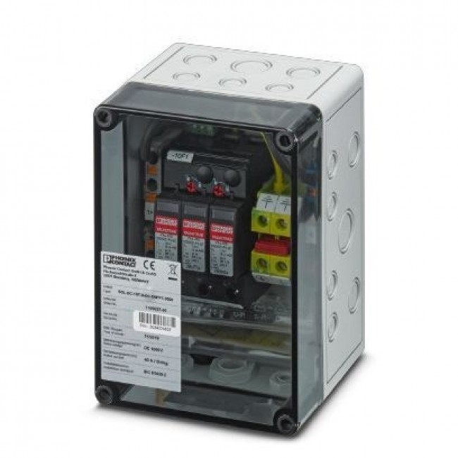 Surge protective device box for 1 MPPT / Phoenix-Contact / 1000DC / 1MPP-SPD-S / box 1 MPPT / 1182566 / Surge protective device type T1/T2 in sealed (IP65) housing with feed-throughs (glands)