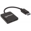 Manhattan DisplayPort 1.2 to 2-Port DisplayPort 1.2 Splitter Hub with MST, 4K@30Hz, USB-A Powered, Video Wall Function, Black, MST Multi-Stream Transport, 3 Year Warranty