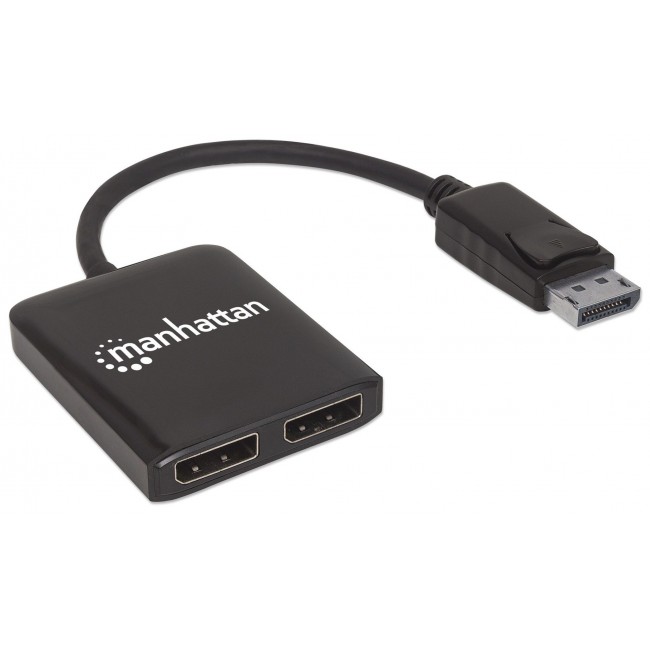 Manhattan DisplayPort 1.2 to 2-Port DisplayPort 1.2 Splitter Hub with MST, 4K@30Hz, USB-A Powered, Video Wall Function, Black, MST Multi-Stream Transport, 3 Year Warranty