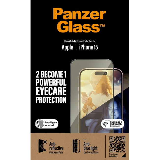 PanzerGlass Eyecare Screen Protection iPhone 15 | Ultra-Wide Fit w. EasyAligner Clear screen protector Apple 1 pc(s)