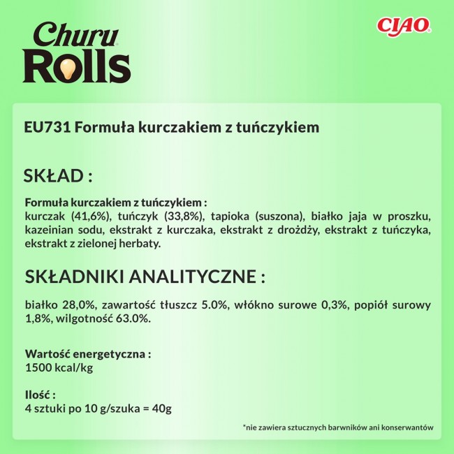 INABA Churu Rolls Chicken recipe wraps Tuna recipe - cat treats - 4x10 g INABA Churu Rolls Chicken recipe wraps Tuna recipe - cat treats - 4x10 g
