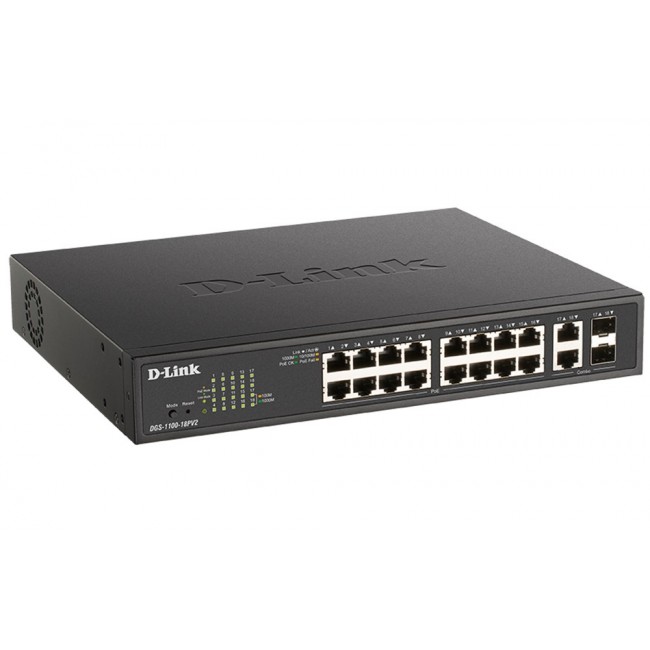 D-Link DGS-1100-18PV2 network switch Managed L2 Gigabit Ethernet (10/100/1000) Power over Ethernet (PoE) 1U Black