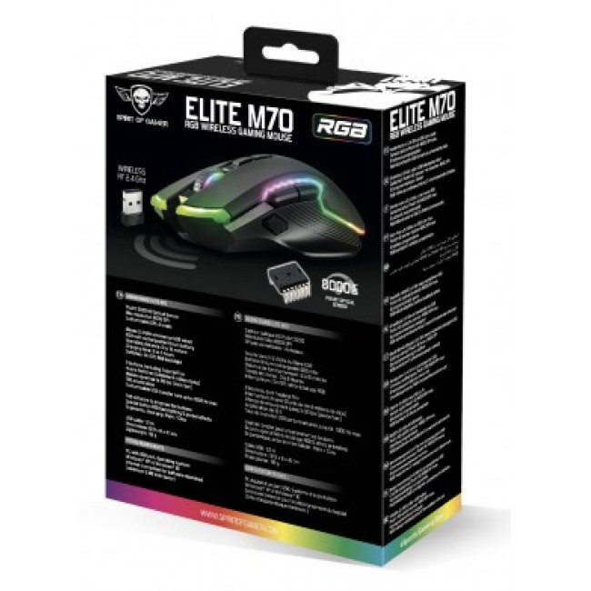 Spirit of Gamer ELITE M70 mouse Gaming Right-hand RF Wireless + Bluetooth Optical 4800 DPI