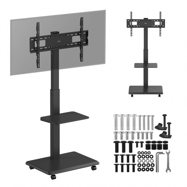 Stand / cart for TV Ergo-Office, max. load 50kg / 5kg shelf, max. VESA 600x400, built-in power strip, black, ER-304 B Stand / cart for TV Ergo-Office, max. load 50kg / 5kg shelf, max. VESA 600x400, built-in power strip, black, ER-304 B