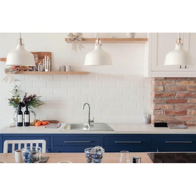 Steel sink with 1-bowl faucet with drainer