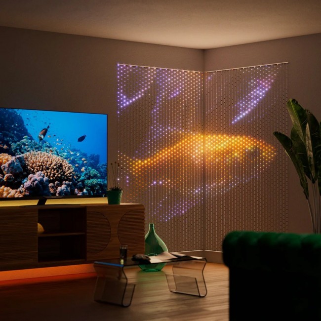 Twinkly Matrix - 480 RGB LED Pearl-shaped lights, clear wire, 3.3x3.3ft F-plug type