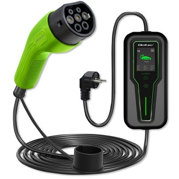 Qoltec Mobile EV Car Charger Adjustable 2in1 Type2 | 3.5kW | 230V | LCD | Portable | Wallbox | 5m