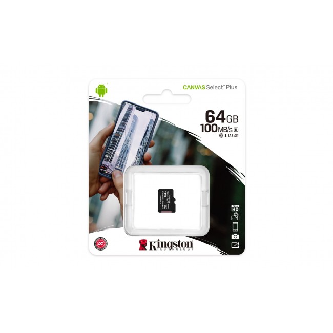 Kingston Technology 64GB micSDXC Canvas Select Plus 100R A1 C10 Single Pack w/o ADP Kingston Technology 64GB micSDXC Canvas Select Plus 100R A1 C10 Single Pack w/o ADP