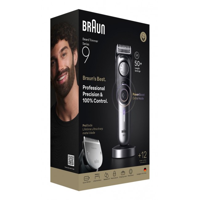 Braun BeardTrimmer 9 BT9560 Battery 52 2 cm Wet & Dry Black, Grey