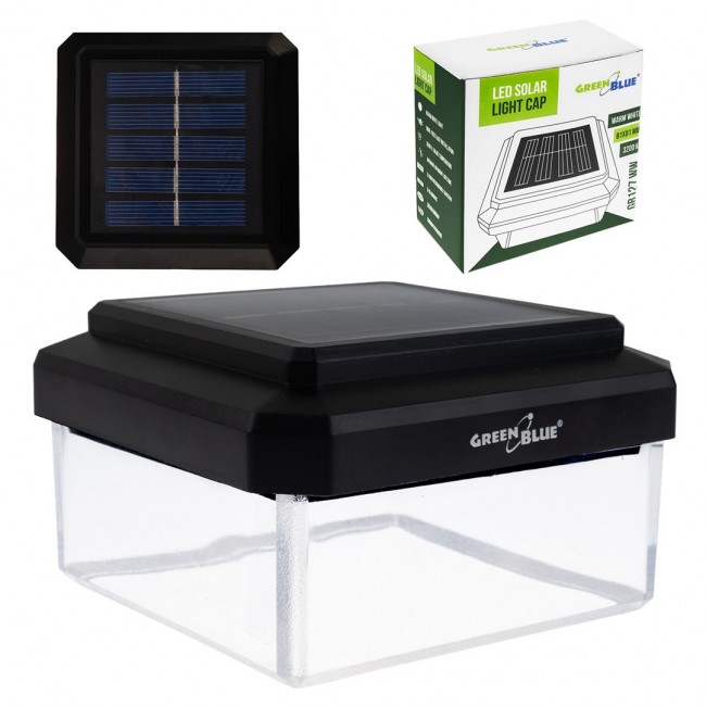GreenBlue Solar LED Post Light, 80x80mm, Envelope-Shaped Canopy, 3200K, GB127 WW