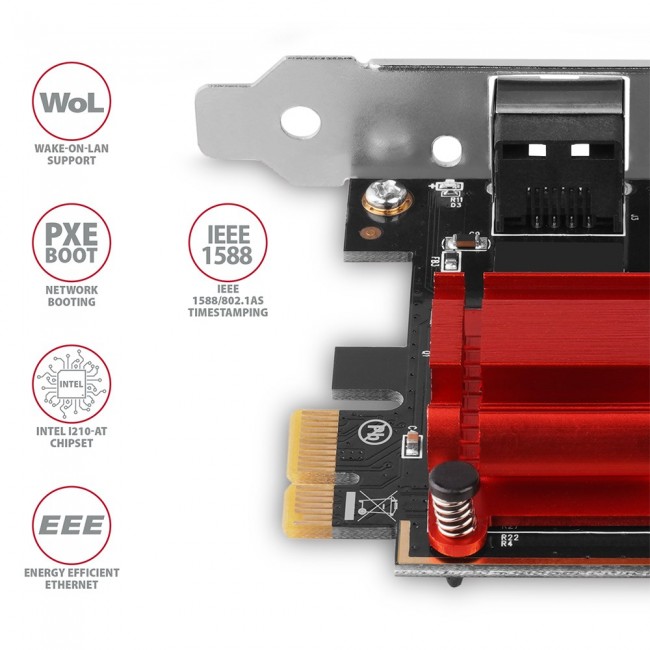 Axagon PCEE-GIX PCIe - Gigabit Ethernet adapter Intel i210AT, PXE, w. SP & LP