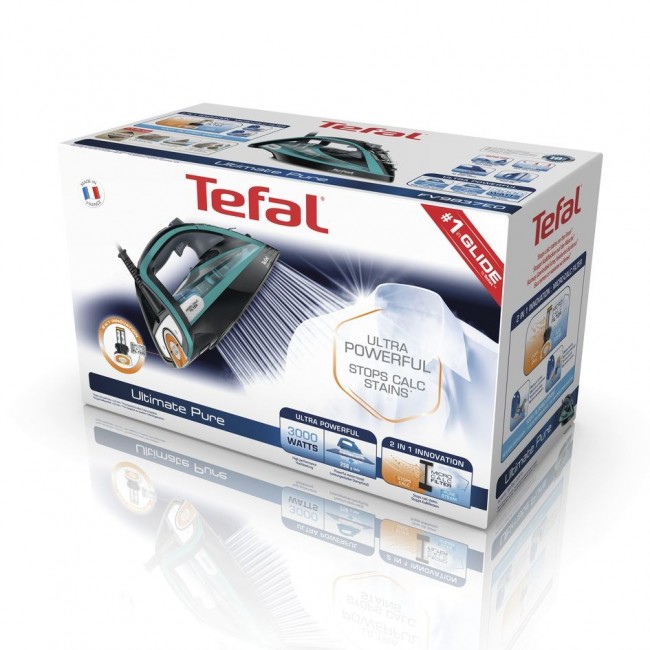 Tefal Ultimate Pure FV9844 Dry & Steam iron Durilium Autoclean soleplate 3200 W Black, Blue