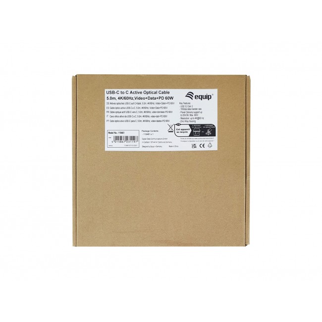 Equip USB-C to C Active Optical Cable, M/M, 5.0m, PD 60W, 4K/60Hz, 10Gbps, Video+Data+PD Equip USB-C to C Active Optical Cable, M/M, 5.0m, PD 60W, 4K/60Hz, 10Gbps, Video+Data+PD