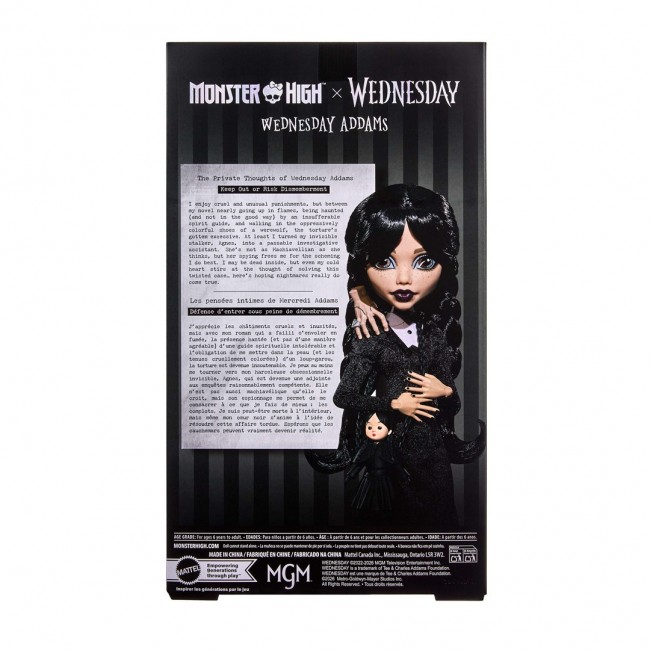 Monster High x Wednesday Collectible Doll, Wednesday Addams in Black Dress with Thing Accessory