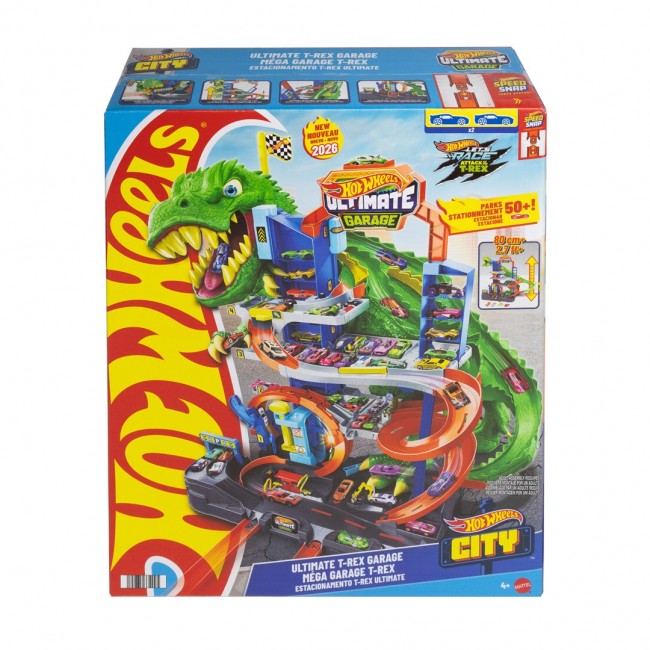 Hot Wheels City Ultimate T-Rex Garage with 2 Toy Cars & Storage for 50+, Race & Stunt, Dino Nemesis Hot Wheels City Ultimate T-Rex Garage with 2 Toy Cars & Storage for 50+, Race & Stunt, Dino Nemesis