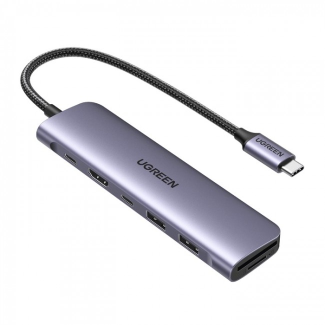 Ugreen CM195 6-in-1 USB-C adapter HDMI / 2 USB-A 3.0 / USB-C PD / SD / TF card reader grey