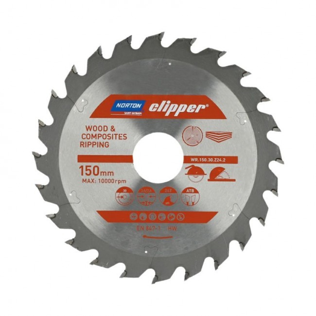 NORTON CIRCULAR SAW BLADE 150mm x 30mm x 24z WOOD & ATB COMPOSITES (3.6 / 2.6)