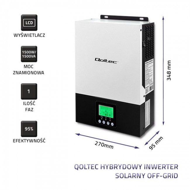 Qoltec 53875 Hybrid Solar Inverter Off-Grid 1.5KW | 80A | MPPT | Sinus