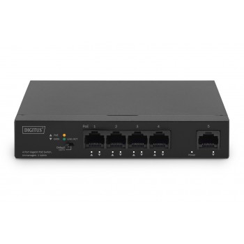 Digitus 4- Port Gigabit PoE Netzwerkswitch, Desktop, unmanaged, 1 Uplink Port RJ45, 60 W, af/at