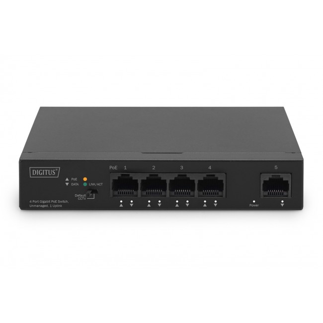 Digitus 4- Port Gigabit PoE Netzwerkswitch, Desktop, unmanaged, 1 Uplink Port RJ45, 60 W, af/at