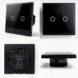 Qoltec 52712 Smart Touch 2-Gang Light Switch | Wi-Fi | Timer | Tuya | Smart Life | Tempered Glass | Black