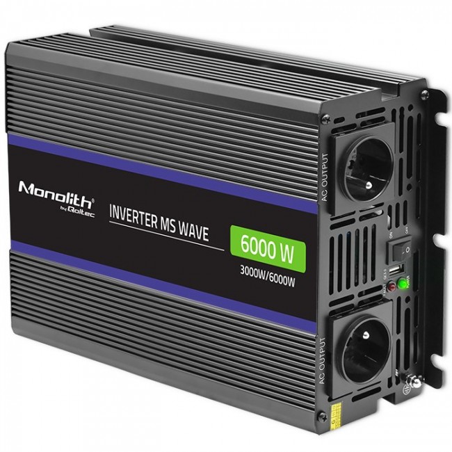 Qoltec Monolith 6000 MS Wave Voltage Converter | 12V to 230V | 3000/6000W | USB