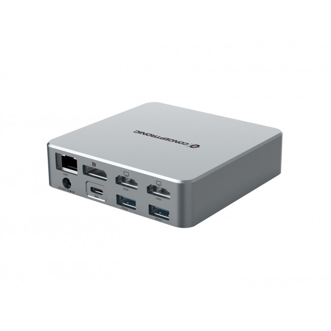Conceptronic DONN25G 15-in-1 DisplayLink USB 3.2 Gen 2 Docking Station, Triple 4K60Hz Display, HDMI x 2, DisplayPort, USB-C 10Gbps x 2, USB-A 10Gbps x 2, USB-A 5Gbps x 2, SD, TF/MicroSD, GbE, Audio, DC in, Security Slot, PD 3.0
