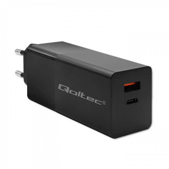 Qoltec GaN POWER PRO Charger | 1xUSB-C | 1xUSB | 100W | 5-20V | 1.5-5A | XP | Black