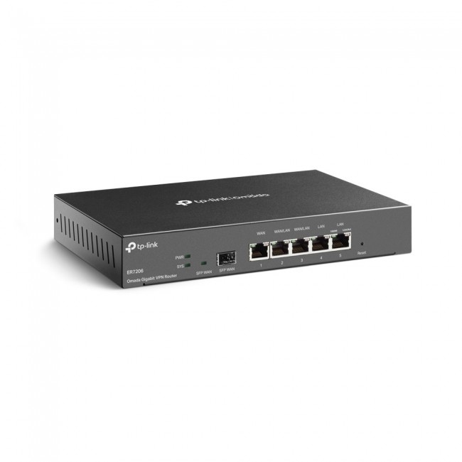 TP-LINK | SafeStream Gigabit Multi-WAN VPN Router | ER7206 | Mbit/s | 10/100/1000 Mbit/s | Ethernet LAN (RJ-45) ports 1 Gigabit SFP WAN Port, 1 Gigabit RJ45 WAN Port, 2x Gigabit RJ45 LAN Ports 2 Gigabit WAN/LAN RJ45 Ports | MU-MiMO TP-LINK | SafeStream Gigabit Multi-WAN VPN Router | ER7206 | Mbit/s | 10/100/1000 Mbit/s | Ethernet LAN (RJ-45) ports 1 Gigabit SFP WAN Port, 1 Gigabit RJ45 WAN Port, 2x Gigabit RJ45 LAN Ports 2 Gigabit WAN/LAN RJ45 Ports | MU-MiMO