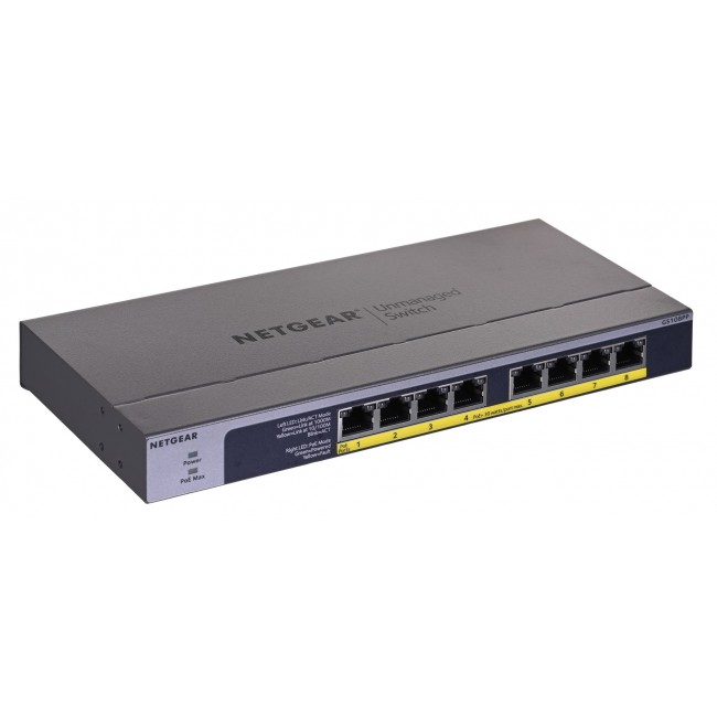 NETGEAR GS108PP Unmanaged Gigabit Ethernet (10/100/1000) Power over Ethernet (PoE) Black