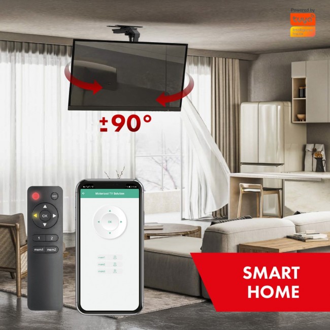 Maclean electric TV mount, ceiling mount, Tuya support, max. VESA 800x400, reg. in pos. +90 ~-90 , for TV 43-86
