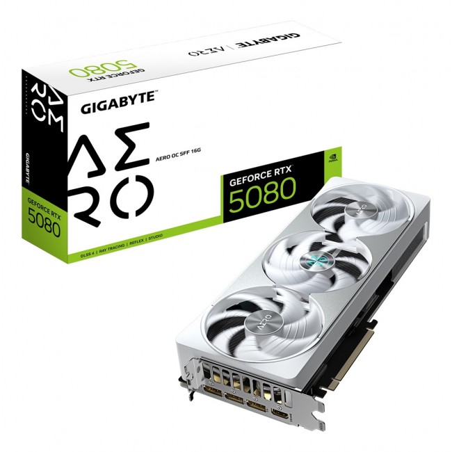 GIGABYTE GeForce RTX 5080 AERO OC SFF 16G Graphics Card - 16GB GDDR7, 256bit, PCI-E 5.0, 2730MHz Core Clock, 3 x DisplayPort, 1 x HDMI, GV-N5080AERO OC-16GD