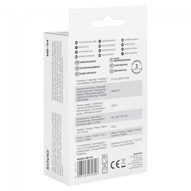 Savio MB-04 mouse Universal Ambidextrous Bluetooth IR LED 1600 DPI