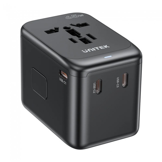 Power charger - Unitek 65W Universal Travel Adapter (P1122ABK01) | 1xUSB-A 3xUSB-C 1xAC