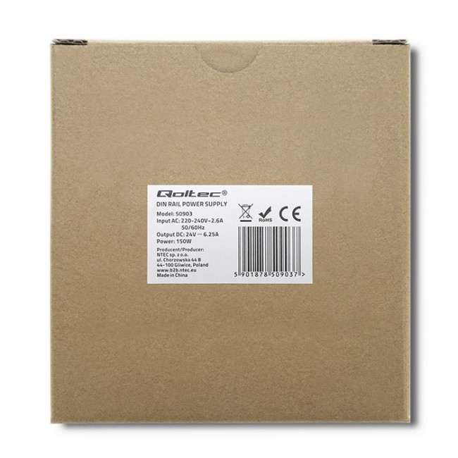 Qoltec 50903 Industrial DIN rail power supply | 150W | 24V | 6.25A Qoltec 50903 Industrial DIN rail power supply | 150W | 24V | 6.25A