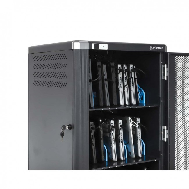 Manhattan Laptop Charging Cart/Trolley via AC Adapter (EU) 30-bay, Install device's AC Adapter (power cables) into unit, Suitable for ALL laptops (to 16
