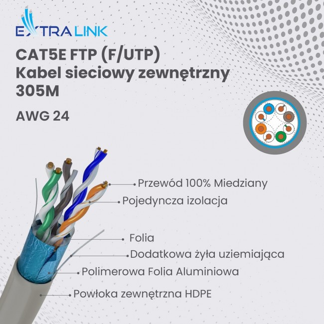 Extralink CAT5E FTP (F/UTP) Internal | Twisted-pair network cable | 305M Extralink CAT5E FTP (F/UTP) Internal | Twisted-pair network cable | 305M