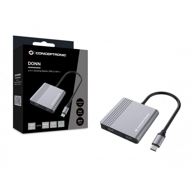 Conceptronic DONN13G laptop dock/port replicator Wired USB 3.2 Gen 1 (3.1 Gen 1) Type-C Grey