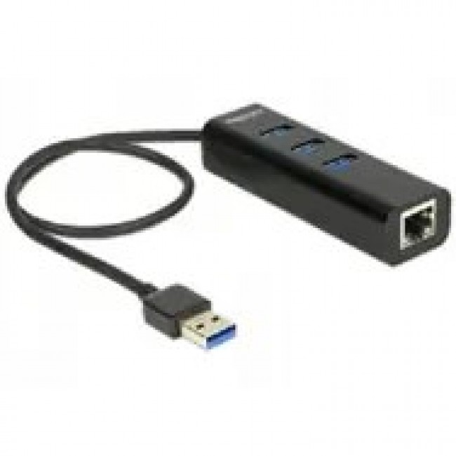DELOCK USB-HUB 3-Port USB3.0, +1x Gigabit LAN