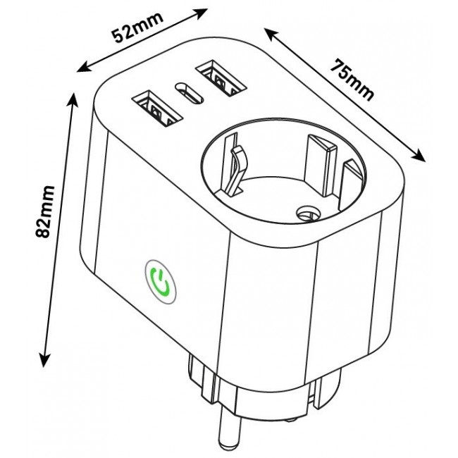 Entac Smart Single Socket Adapter 1x Type-F, 2xUSB-A, 1xUSB-C 2.4A WIBLE