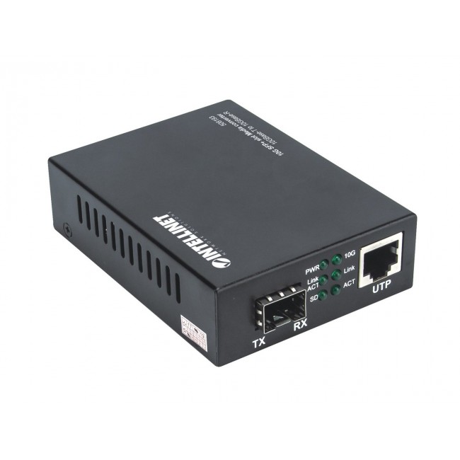 Intellinet 10GBase-T to 10GBase-R Media Converter, 1 x 10 GB SFP+ Slot, 1 x 10GB RJ45 Port