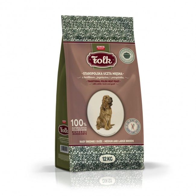 FOLK Medium and large breeds Traditional polish meat feast with rabbit, lamb and quail - dry dog food - 12kg FOLK Medium and large breeds Traditional polish meat feast with rabbit, lamb and quail - dry dog food - 12kg