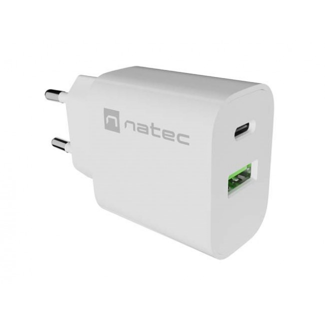 WALL CHARGER NATEC RIBERA 1X USB-A + 1X USB-C 20W WHITE WALL CHARGER NATEC RIBERA 1X USB-A + 1X USB-C 20W WHITE