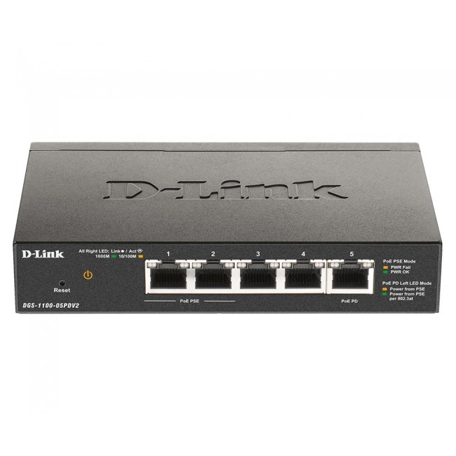 D-Link 5-Port Gigabit PoE Smart Managed Switch with 1 PD port D-Link 5-Port Gigabit PoE Smart Managed Switch with 1 PD port