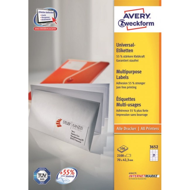 Avery 3652Z self-adhesive label Rectangle White 2100 pc(s) Avery 3652Z self-adhesive label Rectangle White 2100 pc(s)