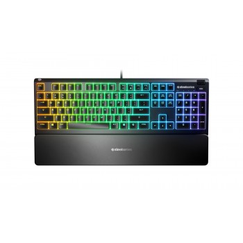 SteelSeries Apex 3 Gaming Keyboard, US Layout, Wired, Black SteelSeries Apex 3 Gaming keyboard, IP32 water resistant for protection against spills, Customizable 10-zone RGB illumination reacts to games and Discord, Whisper quiet gaming switches last for